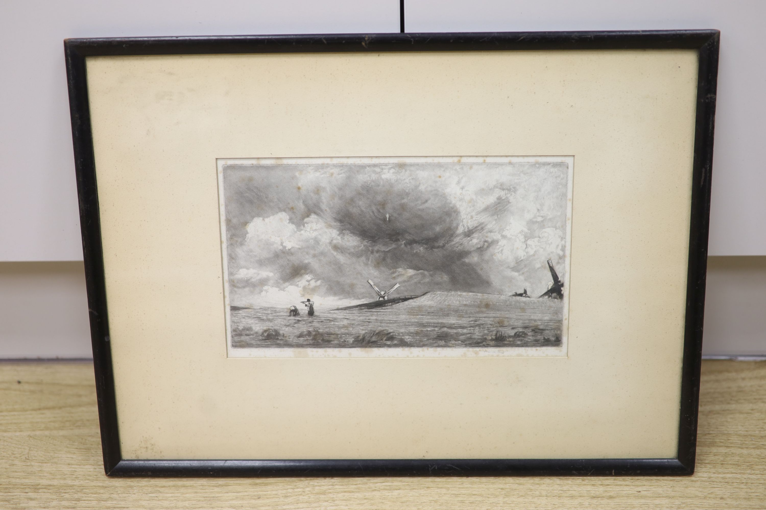 Sir Frank Short (1857-1945), mezzotint, A Sussex Down after John Constable, signed in pencil, label verso, 14 x 25cm